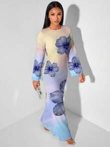 Veilorie 女款優雅長袖後背繫帶收腰魚尾下擺洋裝 - 白色 - 查看 6