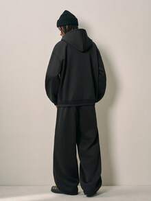 Sonviro 男士街头风流行反光运动套装，拉链连帽卫衣套装，适合户外音乐节、日常出行、朋友聚会、送给男友/老公的礼物、周年纪念礼物，黑色连帽衫套装，男士机能风黑色两件套，男士套装，JJK 男士慢跑套装灯芯绒 - 黑色 - 查看 2