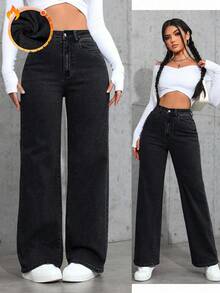 SHEIN ICON 休閒水洗直筒牛仔褲 - 黑色 - 查看 7