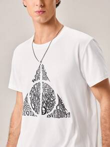 Strevion Harry Potter 男士简约哈利波特黑色三角形Logo印花圆领短袖T恤，夏季款 - 白色 - 查看 7