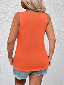 EMERY ROSE Camiseta sin mangas de talla grande, casual de verano, color liso simple - Naranja - Ver 2