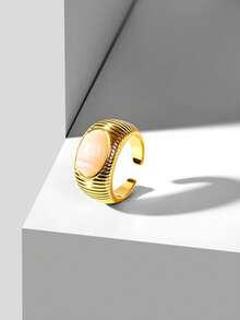 MOTF PREMIUM Anillo de moda exquisito con piedra preciosa rosa chapado en oro de 18K - Amarillo Oro - Ver 2
