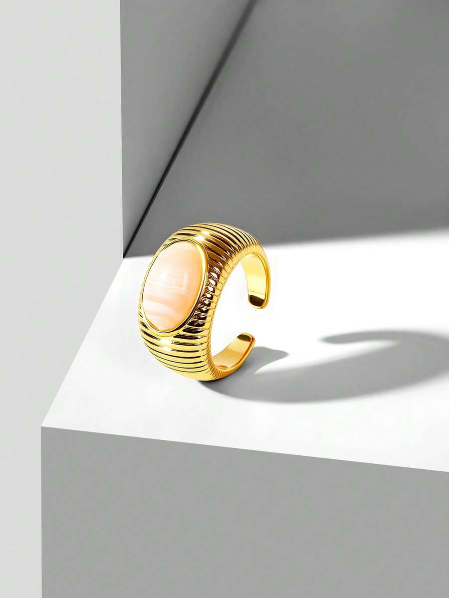 MOTF PREMIUM Anillo de moda exquisito con piedra preciosa rosa chapado en oro de 18K - Amarillo Oro - Ver 2