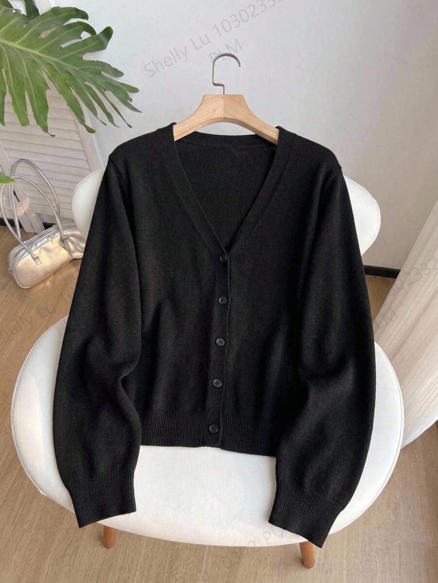 SHEIN LUNE Women's Plus Size Casual Versatile Solid Color Cardigan , Back To School Going Out Office Wear , Autumn Winter
