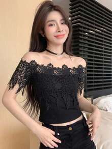 DAZY 女款方領修身性感風 T恤 - 黑色 - 查看 4