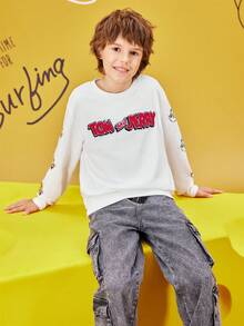 TOM & JERRY X SHEIN 1pc Tween Boy Cartoon Print Drop Shoulder Oversized Sweatshirt In White - White - View 5