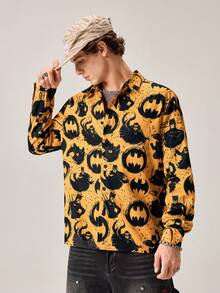 Strevion BATMAN Men's Casual Cat & Digital Print Long Sleeve Shirt - Yellow - View 4