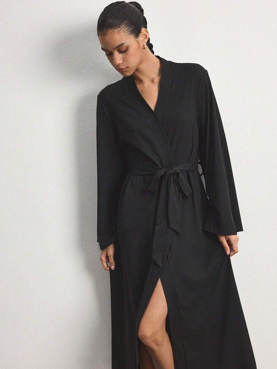 Ocili Women's Solid Color Waist Knot Casual Daily Home Wear Dress ...