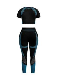 Innovista Innovista Women's Seamless Short Sleeve High Waist Color Block Plus Size Sports Set Gym Set Workout Set Sportswear Activewear Booty Lift Tummy Control Quick Dry - Black - View 10