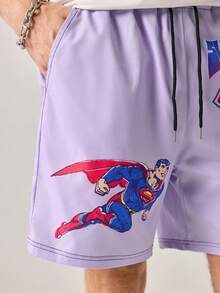 Strevion SUPERMAN 男士休闲印花沙滩短裤 - 紫色 - 查看 8