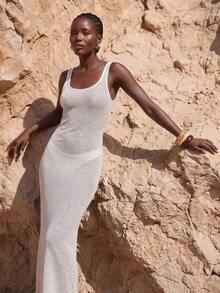 Zivah 2026 New Casual Vacation Beach Elegant Brown Semi-Sheer Knit Fabric Feature Neckline Tank Dress Elegant Vacation Women Cover-Up Bathing Suit Swimsuits - White - View 8