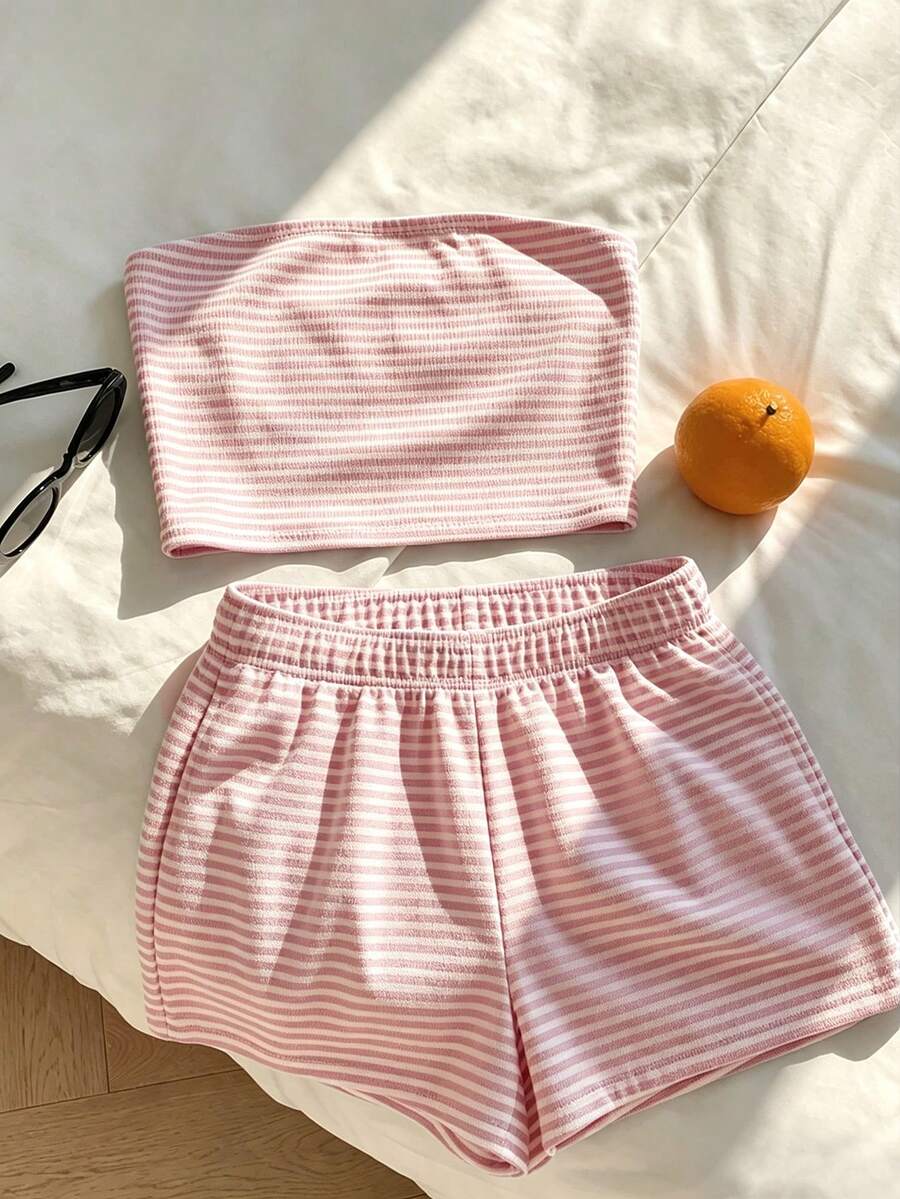 Tween Girls Casual Minimalist Cartoon Pattern Tank Top Set, Suitable For Summer - White - View 1