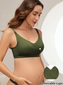 Moonlight&Mama Maternity Simple Solid Color Seamless Bra - Olive Green - View 3