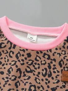 Elladie kids 少女休閒寬鬆落肩豹紋中袖衛衣與運動褲兩件套返校套裝，適合休閒、日常穿著與秋冬校園日常穿著，適用於聖誕節、女童冬季服飾、聖誕套裝、派對穿著、日常穿著、校園日常套裝、生日套裝、公主套裝、母女與姐妹搭配，灰色適合小男孩，休閒青少年套裝，青少年兒童休閒穿著 - 棕色 - 查看 5