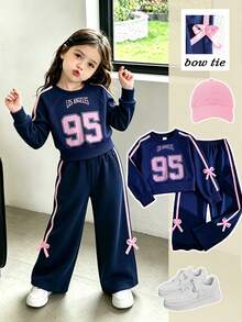 Elladie kids 女童新款休閒時尚運動長袖運動衫套裝，秋季 - 藏蓝色 - 查看 6