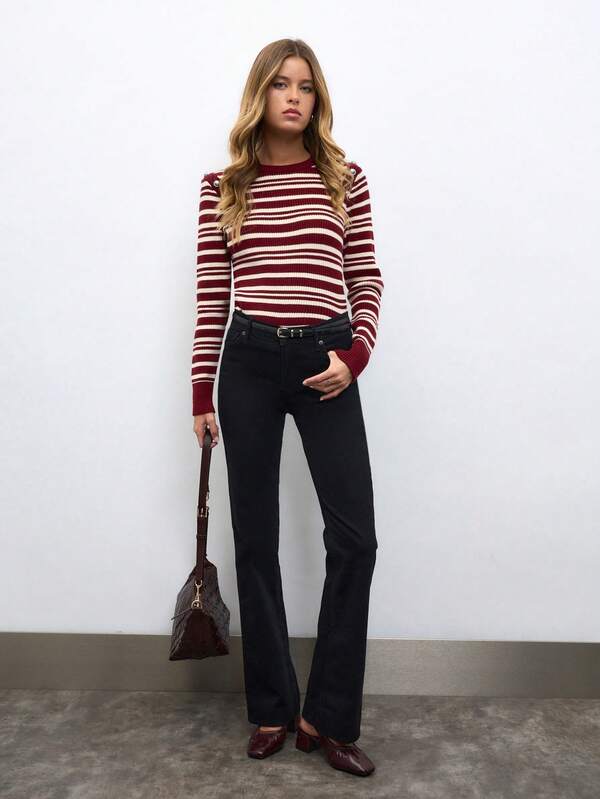 Nöista Breton Stripped Sweater With Sailor Inspired Decorative Buttons, Ideal For Cozy Autum Outfits
