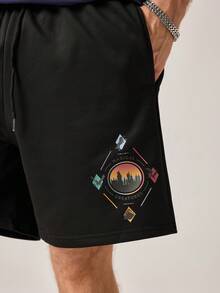 Strevion Men's Casual Versatile Harry Potter Four Houses Emblem Print Shorts - Black - View 8