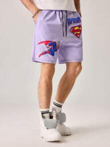Strevion SUPERMAN 男士休闲印花沙滩短裤 - 紫色 - 查看 1