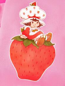 Strawberry Shortcake X SHEIN 草莓女孩印花抓絨內裡寵物外套，加厚保暖狗外套，附鈕扣，XXS-XXXXXL 尺寸 - 粉 - 查看 2