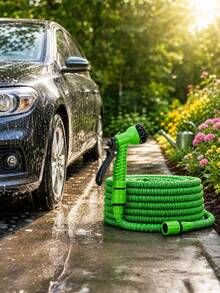 Selang Taman yang Dapat Ditarik dan Diperpanjang 7,5-60M dengan Nozzle Semprotan yang Dapat Diatur 7-in-1, Pipa Air Fleksibel dan Tahan Lama dengan Konektor Fitting untuk Mencuci Mobil, Menyiram Rumput, Memandikan Hewan Peliharaan, dan Penggunaan Sepanjang Musim. - hijau - View 6