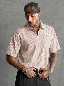 FRESIVO 男士條紋字母圖案短袖口袋休閒 Polo 衫 - 彩色 - 查看 5