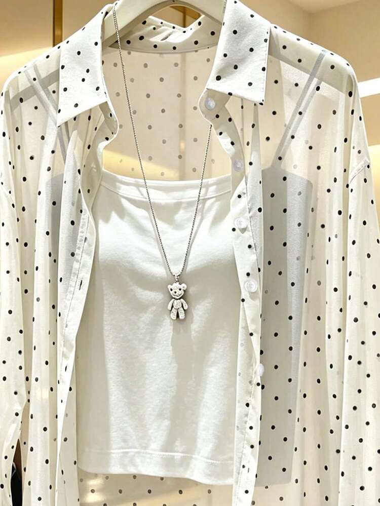 INAWLY Women's Polka Dot Casual Versatile Everyday Outing Blouse - Beige - View 3