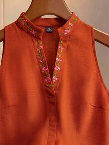 GlowEve CURVE Plus Size Fashion Vacation Exquisite Embroidered Tank Top For Travel - Brown - View 3