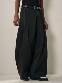 Sonviro Men's Casual Street Style Black Loose Straight Leg Commuter Pants Wide Leg - Black - View 4