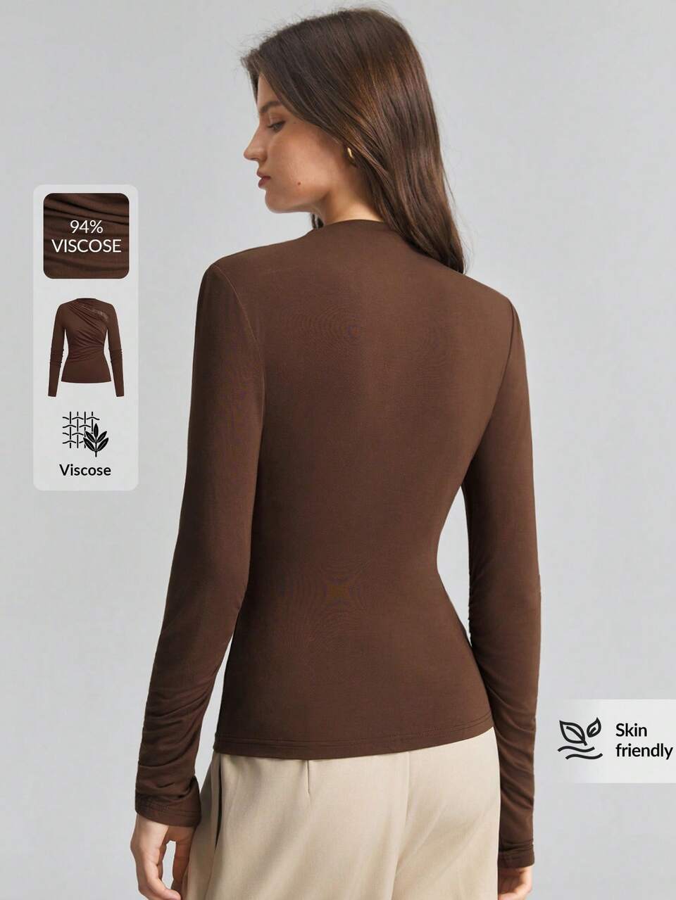Women's Brown All Season Versatile Modern Urban Fashion Business Casual Office Wear Low-Key Old Money Style Elegant Commute Airport Women's T-Shirt