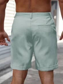 Manfinity Homme Pantalones cortos casuales versátiles de unicolor con bolsillo para hombres de talla grande, para uso diario y viajes - Verde - Ver 2