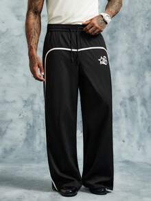 INCRYTM Men's Wide Leg Printed Drawstring Waist Street Pants, Fall Wide Leg - Black - View 5