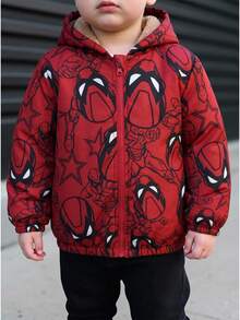 SHEIN 兒童 1件小男孩冬季卡通印花保暖內裡連帽外套 度假可愛街頭 Y2K 生日派對返校萬聖節超級上衣 - 彩色 - 查看 4