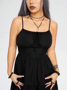 ROMWE PETITE Women's Long Black Versatile Spring/Summer Mori Style Layering Boho 2000s Casual Dress Vacation - Matte Black - View 4