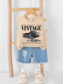 SHEIN 2pcs Baby Boy Summer Casual Street Chic Car Graphic Tank Top And Denim Shorts Set - Multicolor - View 7