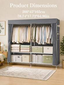 A Portable And Simple Wardrobe For Home Bedrooms, Equipped With A Hanging Area And Multi-Layer Storage Racks. The Top Is Designed For Storage, And The Steel Pipe Frame Is Durable And Stable. It Is An Essential Storage Cabinet For Organizing Clothes - Multicolor - View 17