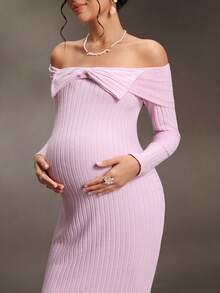 Cheriluna Maternity Spring/Autumn Maternity Dress, Slim Fit With Belly Accent, Sweet Style For Party And Banquet, High Elastic Knit Fabric Fall Pink Dress Wedding - Pink - View 6