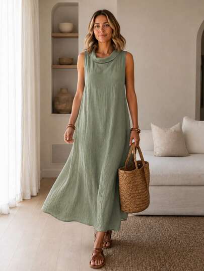 Louniche Women's Fashion Textured Mock Neck Dress Suitable For Home And Outdoor Travel