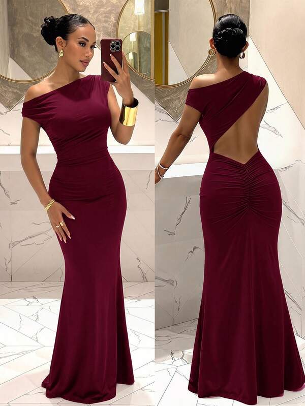 Slaydiva Summer New Year Valentine's Day Party Banquet Date Birthday Party College Style Student Wear Daily Street Basic Versatile Casual Cruise Travel Internet Celebrity Hot-Selling Elegant Commute Business Casual Elegant Romantic Sexy Party Sexy Asymmetric Neck Asymmetrical Neck Sleeveless Backless Design Bodycon Bodycon Extra Long Mermaid Maxi Dress Party Extra Long Dress Dress-B