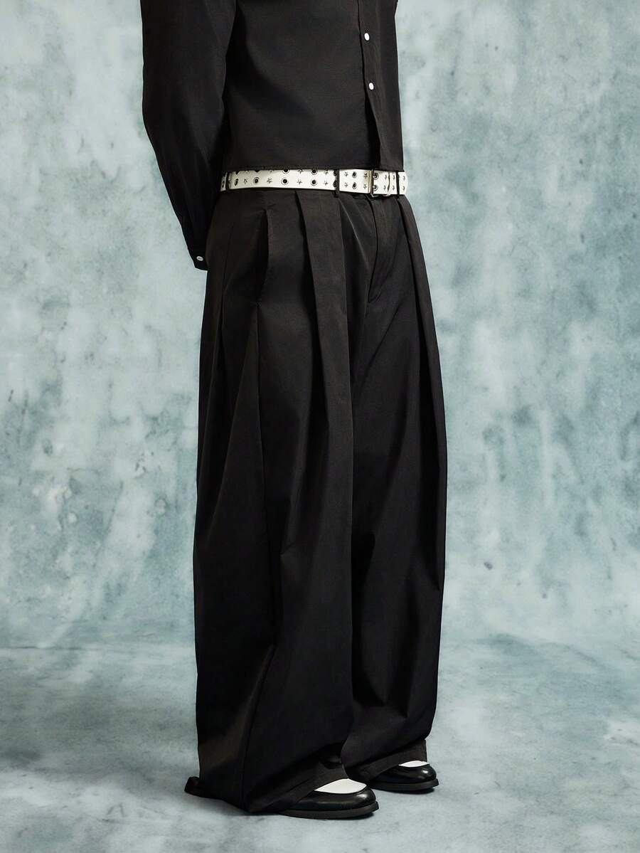INCRYTM Men's Casual Street Style Black Loose Straight Leg Commuter Pants Wide Leg - Black - View 1