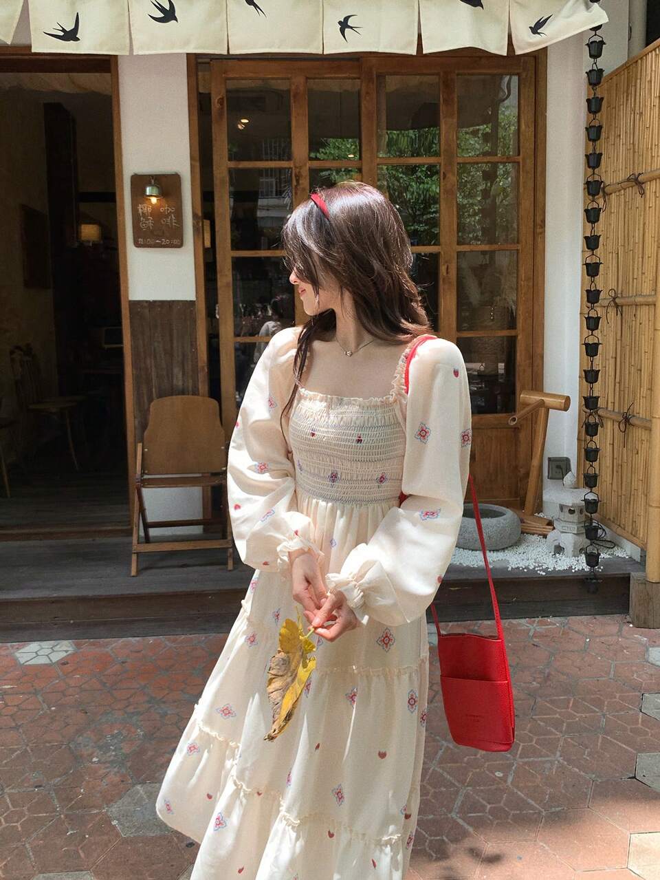 Women's All-Over Floral Print Long Sleeve Bandeau Dress Fall