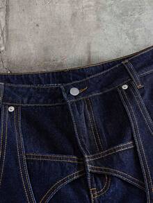 AXEPEAK Shorts de mezclilla con estructura de patchwork asimétrico lavados para hombre - Azul - Ver 4