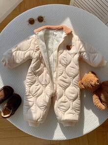 SHEIN 男嬰秋冬可愛翻領保暖內裡加厚連身外套，秋冬連身衣，嬰兒連身衣，滑雪連身衣 - 彩色 - 查看 7