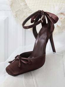 CUCCOO HITCHD Women's Fashion New Elegant Coffee Color Satin Closed Toe High Heel Shoes, Suitable For Dating, Commuting, Party, Wedding - Coffee Brown - View 1