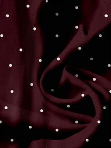 SHEIN LUNE Plus Size Casual Minimalist Polka Dot Print V-Neck Shirt, Suitable For Summer Fall - Burgundy - View 5