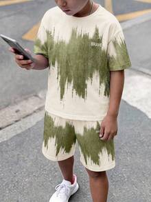 Tween Boy Casual Comfortable Fashion Minimalist Crew Neck Short Sleeve T-Shirt & Shorts Set - Multicolor - View 1