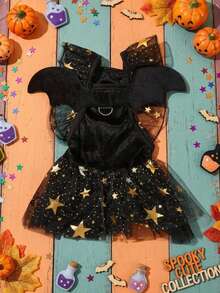 PETSIN 1pc Pet Halloween Costume Dress Black Star Mesh Lace With 3D Bat Wings - Multicolor - View 4