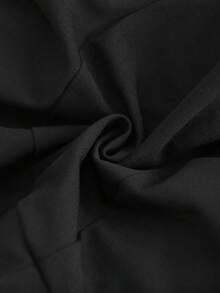 Velvienne Black Deep V-Neck Chiffon Puff Sleeve Ruffle Short Dress, High Waist Ultra Short A-Line Mini Dress, Asymmetrical Multi-Layer Ruffle Structure: Side Waist 3D Stacked Large Wave Pleats, Asymmetrical Staggered Ruffle Hem, Layered Lace Dynamic And Flowing, Enhances Hips And Lengthens Legs Visually. Plus Size Dress - Black - View 5