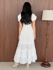 Yasmeen Edit Yasmeen Edit 波希米亞音樂節泡泡袖長洋裝，白色，夏季女款洋裝，優雅白色女款洋裝 - 白色 - 查看 2