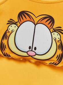 GARFIELD | SHEIN 青少年女孩夏季休閒卡通印花萵苣邊背心上衣和短褲睡衣套裝 - 黃色 - 查看 10
