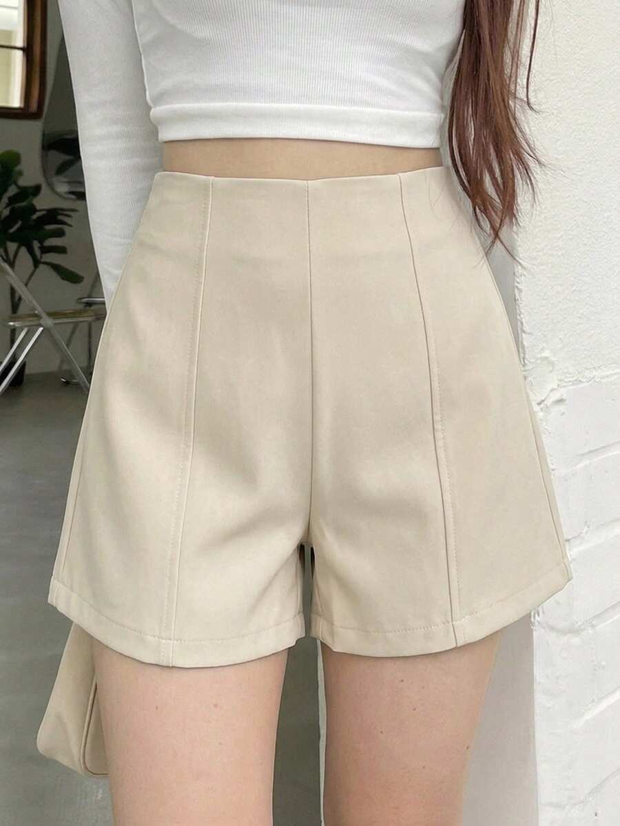 DAZY 女款純色高腰休閒通勤百搭短褲 夏季 - 米色 - 查看 1